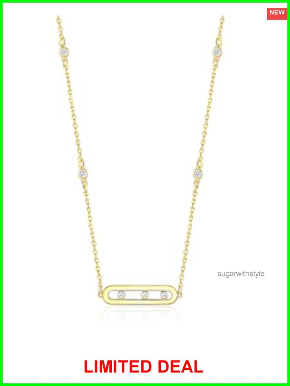 18K Gold Plated Dainty Pendant Necklace CZ Crystal Sliding Charm Necklace for